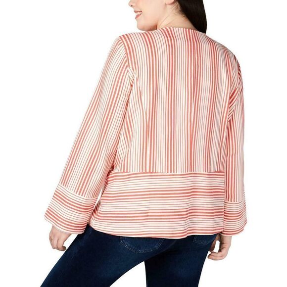 Ny Collection Striped Linen Blend Open Jacket 2x - Picture 2 of 12